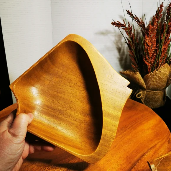 Vintage Wooden Lazy Susan Carved Fish Serving Tray Monkeypod - Picture 17 of 17